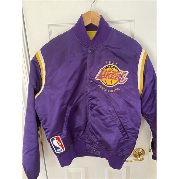 Vintage 80s Lakers Los Angeles STARTER Jacket Bomber World Champs Medium RARE - Picture 2 of 16